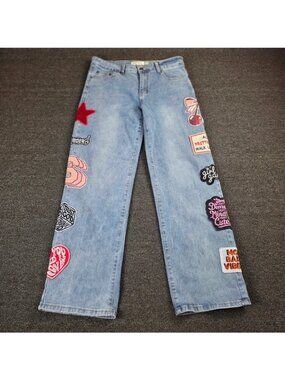 Celebrity Ace Y2K Patchwork Baggy Jeans Size 11/30 Light Wash Wide Leg